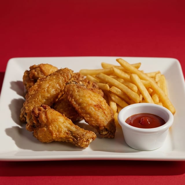 Chicken Wings and French Fries.