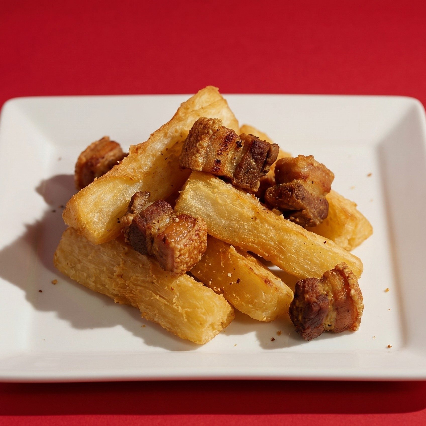 Yuca Frita Con Chicharrón.
